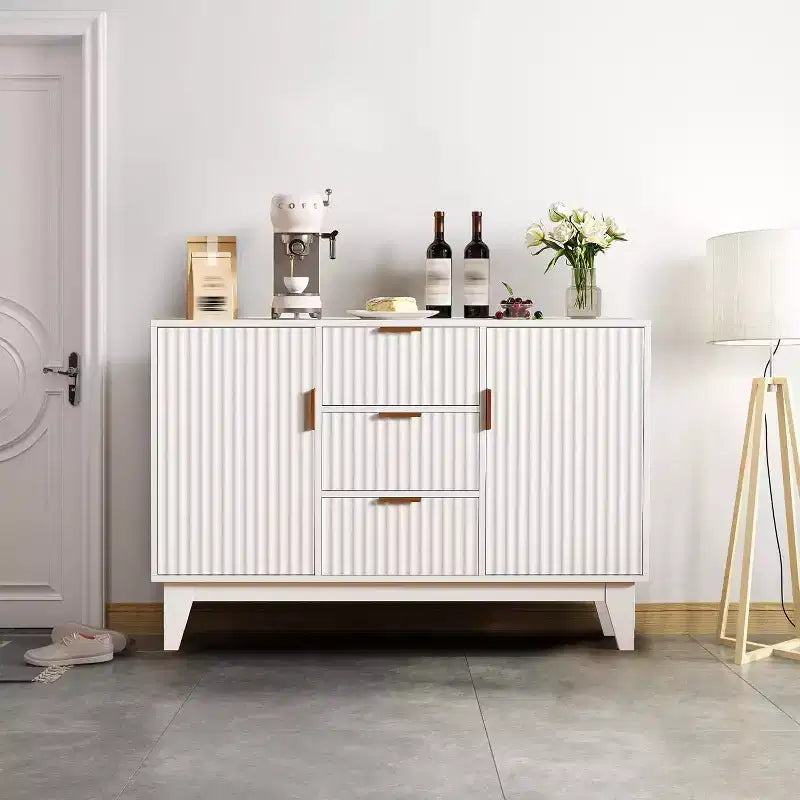 47.2 Mid-Century Sideboard Buffet Cabinet with Fluted Doors, Gold Handles, 3 Drawers & Adjustable Shelves, Coffee Bar for Living Room Kitchen
