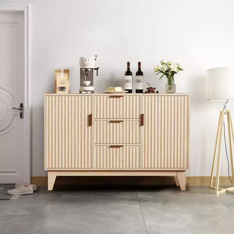 47.2 Mid-Century Sideboard Buffet Cabinet with Fluted Doors, Gold Handles, 3 Drawers & Adjustable Shelves, Coffee Bar for Living Room Kitchen