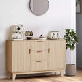 47.2 Mid-Century Sideboard Buffet Cabinet with Fluted Doors, Gold Handles, 3 Drawers & Adjustable Shelves, Coffee Bar for Living Room Kitchen