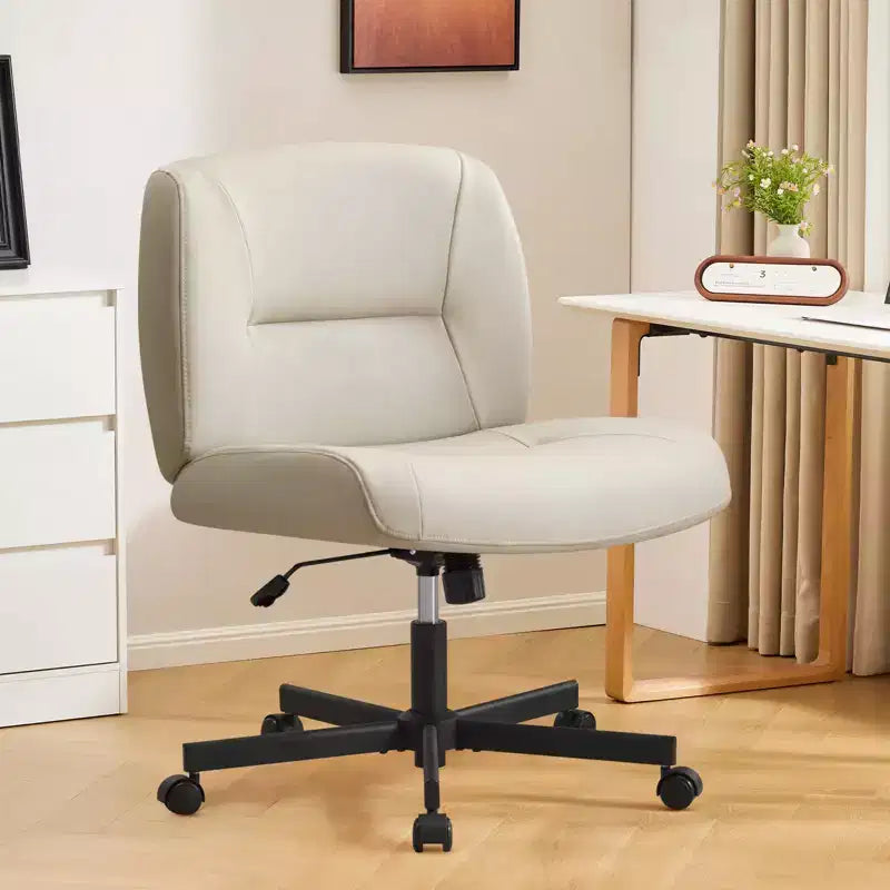 Furniliving Armless Home Office Desk Chair, Comfy Criss Cross Legged with Wheels, Adjustable Height & Tilt for Home Office/Bedroom