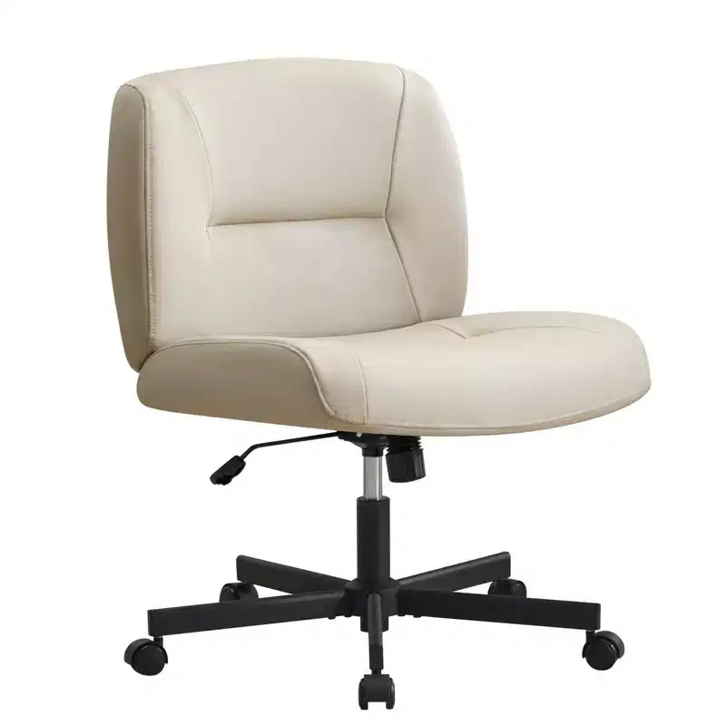 Furniliving Armless Home Office Desk Chair, Comfy Criss Cross Legged with Wheels, Adjustable Height & Tilt for Home Office/Bedroom