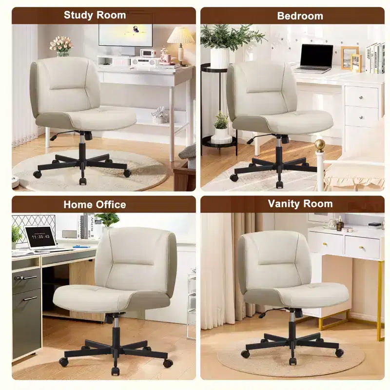 Furniliving Armless Home Office Desk Chair, Comfy Criss Cross Legged with Wheels, Adjustable Height & Tilt for Home Office/Bedroom