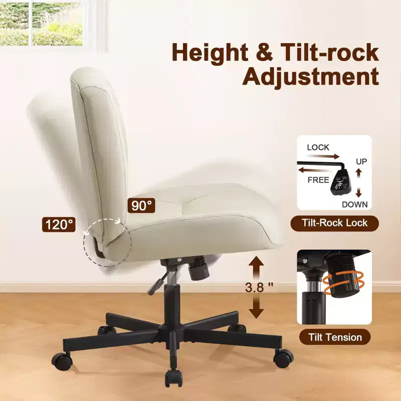 Furniliving Armless Home Office Desk Chair, Comfy Criss Cross Legged with Wheels, Adjustable Height & Tilt for Home Office/Bedroom