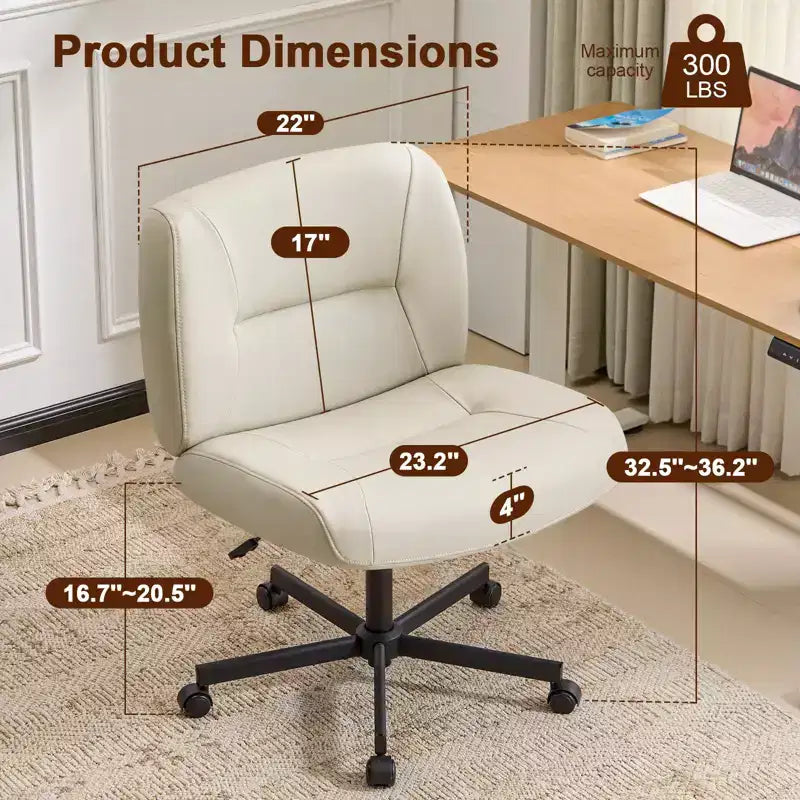 Furniliving Armless Home Office Desk Chair, Comfy Criss Cross Legged with Wheels, Adjustable Height & Tilt for Home Office/Bedroom