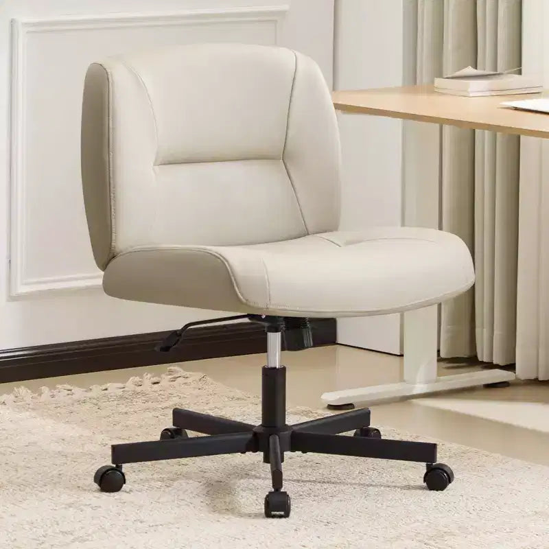 Furniliving Armless Home Office Desk Chair, Comfy Criss Cross Legged with Wheels, Adjustable Height & Tilt for Home Office/Bedroom