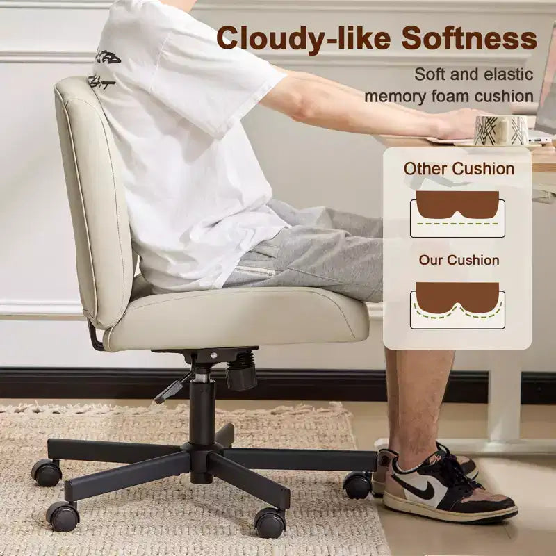 Furniliving Armless Home Office Desk Chair, Comfy Criss Cross Legged with Wheels, Adjustable Height & Tilt for Home Office/Bedroom