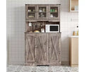 Brown Kitchen Pantry Cabinet with Charging Station, Farmhouse Freestanding Kitchen Hutch Cupboard Storage Cabinet with Countertop for Living Room