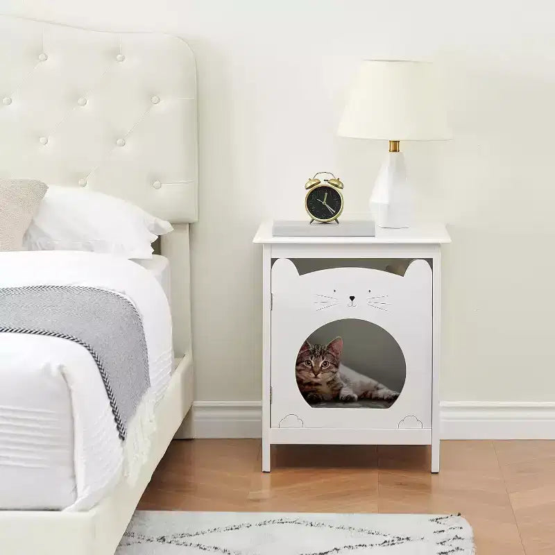 Modern Nightstand, Hidden Kitty Litter Cat House & Side Table, Cat Box Cabinet with Vent Holes, Wooden Cabinet for Cats, for Home