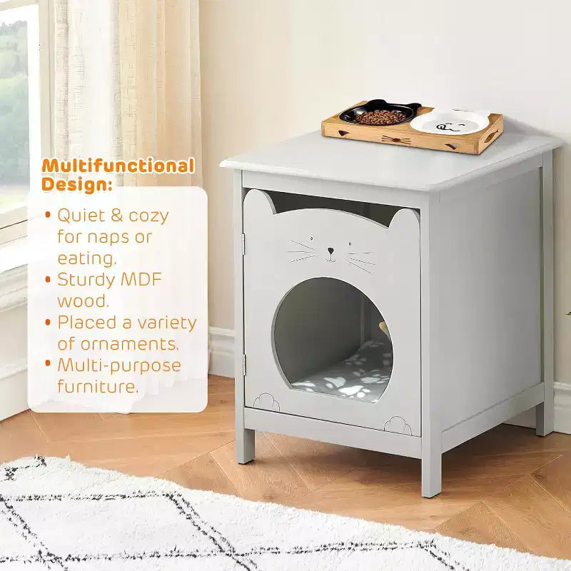 Modern Nightstand, Hidden Kitty Litter Cat House & Side Table, Cat Box Cabinet with Vent Holes, Wooden Cabinet for Cats, for Home