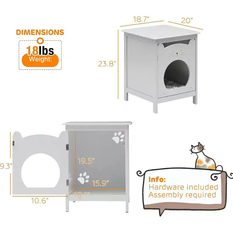 Modern Nightstand, Hidden Kitty Litter Cat House & Side Table, Cat Box Cabinet with Vent Holes, Wooden Cabinet for Cats, for Home