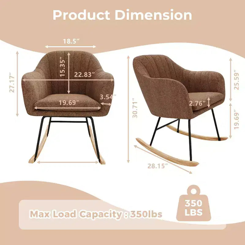Nursery Rocking Chair, Upholstered Glider Rocker with Cozy Cushion Armchair, Modern Rocking Accent Chairs with Rubber Wood Leg for Living Room