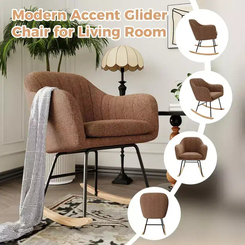 Nursery Rocking Chair, Upholstered Glider Rocker with Cozy Cushion Armchair, Modern Rocking Accent Chairs with Rubber Wood Leg for Living Room