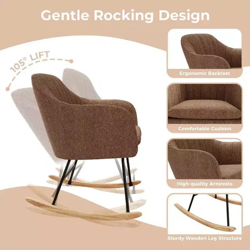 Nursery Rocking Chair, Upholstered Glider Rocker with Cozy Cushion Armchair, Modern Rocking Accent Chairs with Rubber Wood Leg for Living Room
