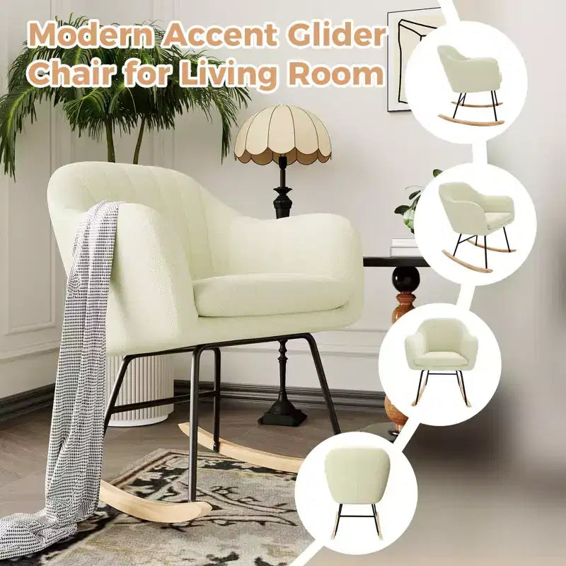 Nursery Rocking Chair, Upholstered Glider Rocker with Cozy Cushion Armchair, Modern Rocking Accent Chairs with Rubber Wood Leg for Living Room