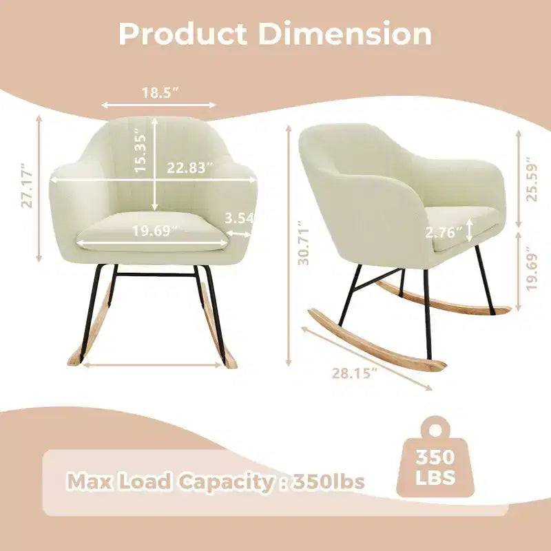 Nursery Rocking Chair, Upholstered Glider Rocker with Cozy Cushion Armchair, Modern Rocking Accent Chairs with Rubber Wood Leg for Living Room