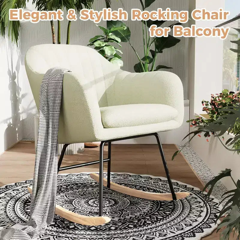 Nursery Rocking Chair, Upholstered Glider Rocker with Cozy Cushion Armchair, Modern Rocking Accent Chairs with Rubber Wood Leg for Living Room