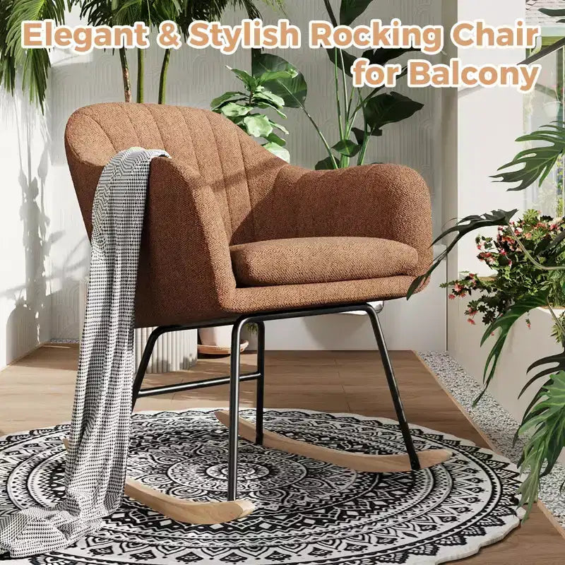 Nursery Rocking Chair, Upholstered Glider Rocker with Cozy Cushion Armchair, Modern Rocking Accent Chairs with Rubber Wood Leg for Living Room