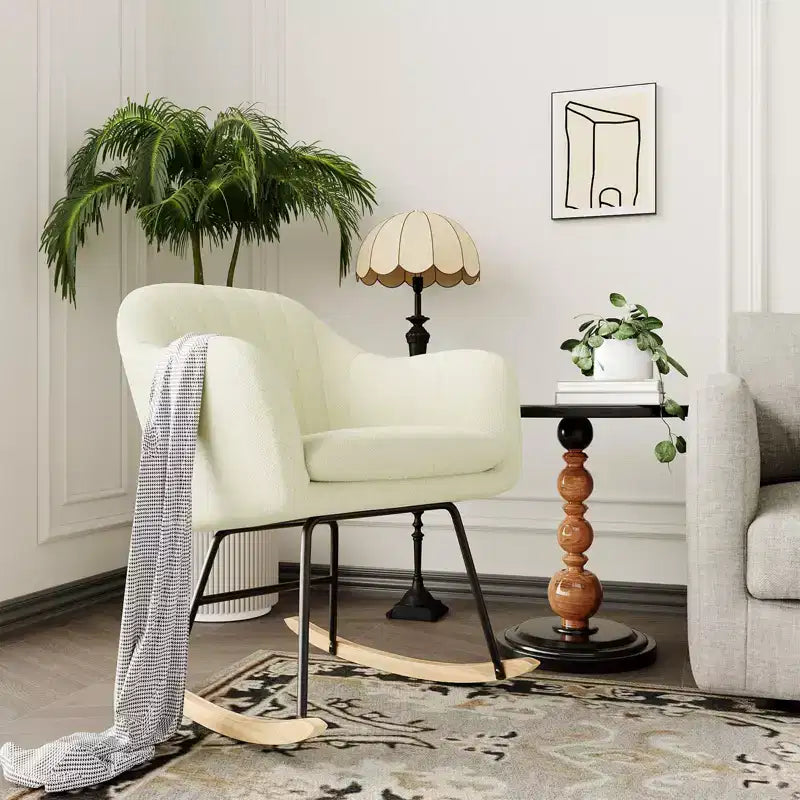 Nursery Rocking Chair, Upholstered Glider Rocker with Cozy Cushion Armchair, Modern Rocking Accent Chairs with Rubber Wood Leg for Living Room