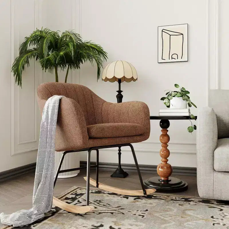 Nursery Rocking Chair, Upholstered Glider Rocker with Cozy Cushion Armchair, Modern Rocking Accent Chairs with Rubber Wood Leg for Living Room