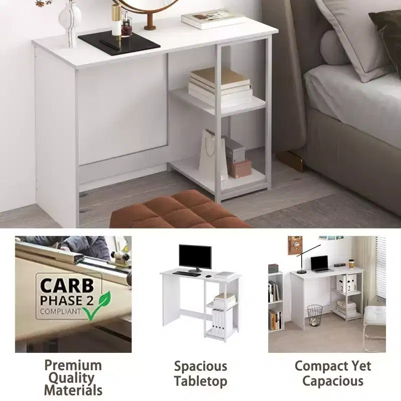 HOMLUX 40 Modern Computer Desk Study Writing Workstation w/Display Storage Shelves