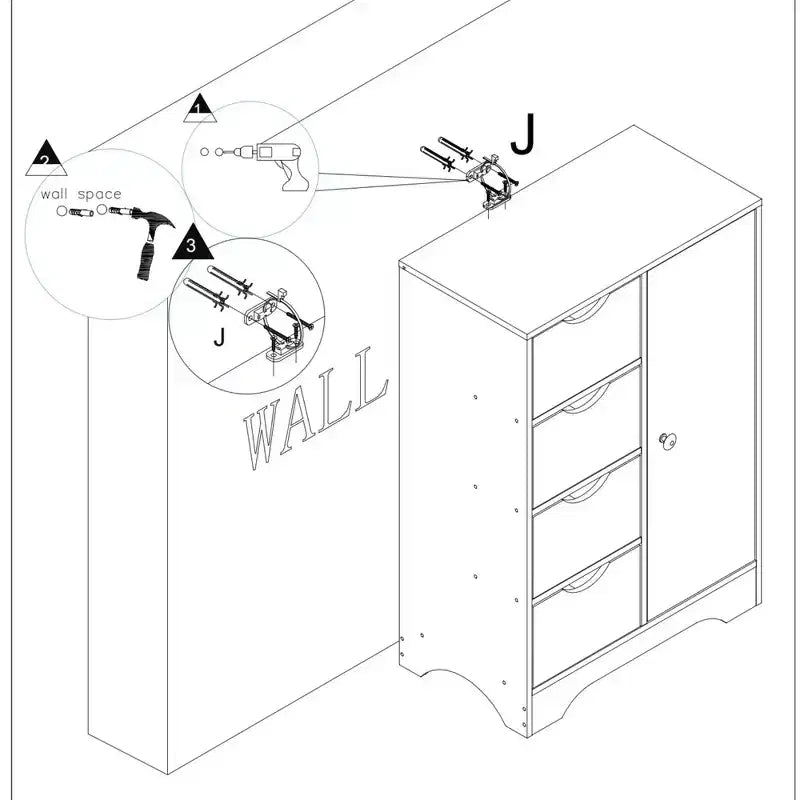 Homy Casa Storage Cabinet with 4 Drawers and Side Door, White