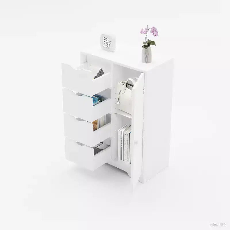 Homy Casa Storage Cabinet with 4 Drawers and Side Door, White