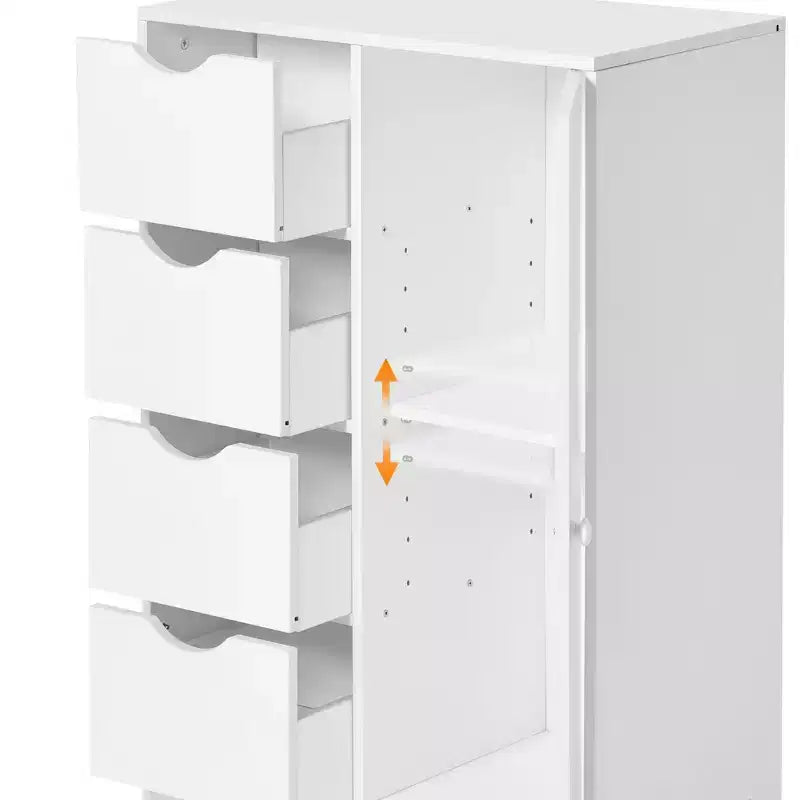 Homy Casa Storage Cabinet with 4 Drawers and Side Door, White