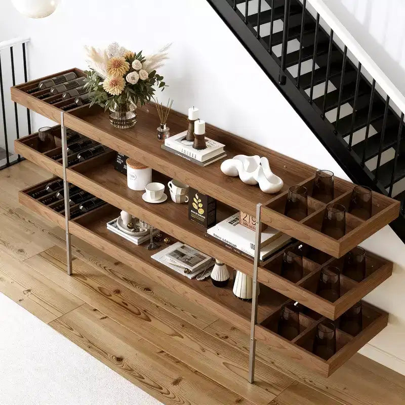 78.74 Inch Multi Tier Storage Shelf with Divided Compartments Living Room Organizer Shelf Gaoyangjiaju