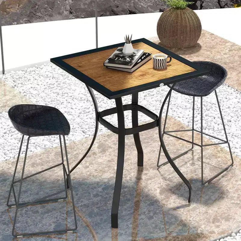 28 Outdoor Dining Table, Faux Wood Patio Furniture, Square Wood-Like Garden Table with Water Safe Design