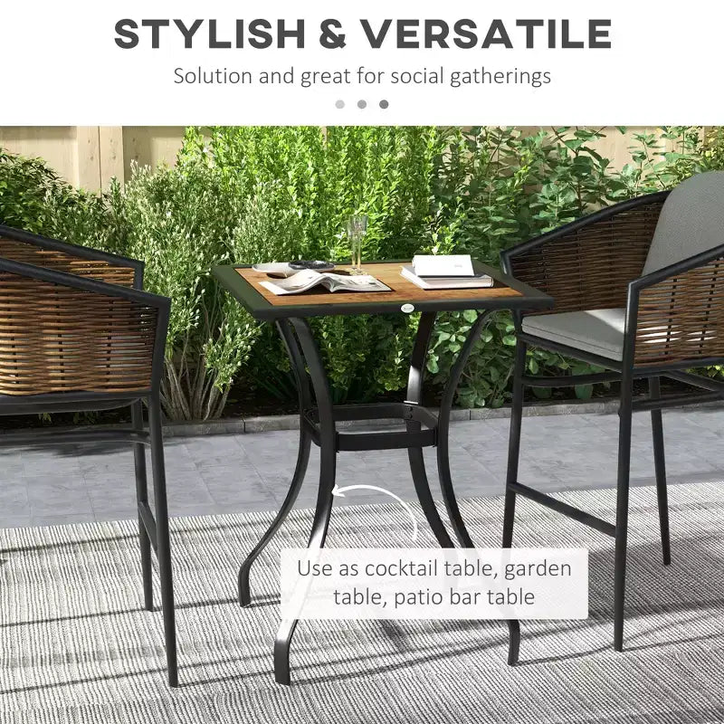 28 Outdoor Dining Table, Faux Wood Patio Furniture, Square Wood-Like Garden Table with Water Safe Design