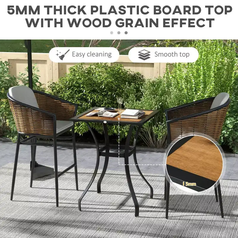 28 Outdoor Dining Table, Faux Wood Patio Furniture, Square Wood-Like Garden Table with Water Safe Design
