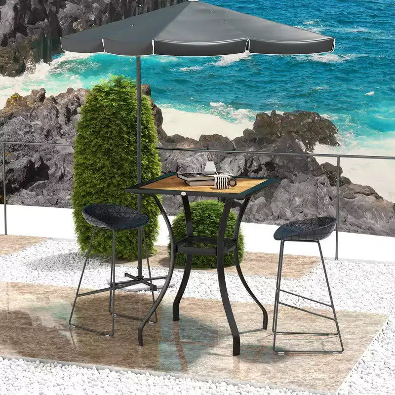 28 Outdoor Dining Table, Faux Wood Patio Furniture, Square Wood-Like Garden Table with Water Safe Design