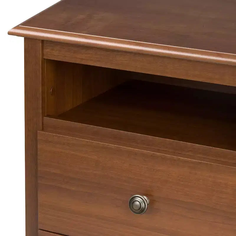 Open Shelf Nightstand Cherry - Monterey: Traditional MDF Frame, Metal Glides, 2 Drawers, 1 Shelf, 75 lb Capacity