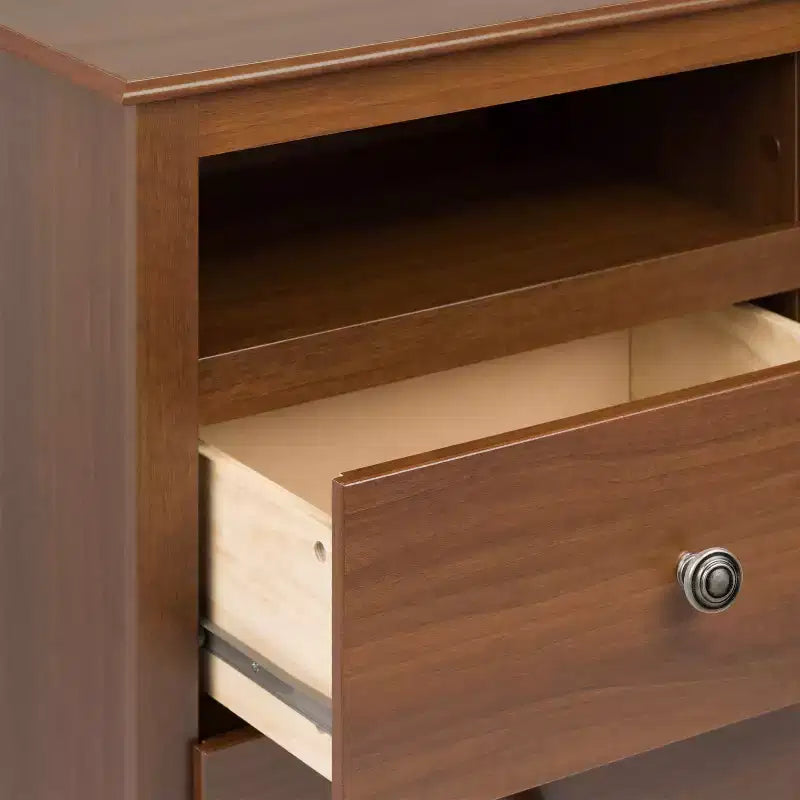 Open Shelf Nightstand Cherry - Monterey: Traditional MDF Frame, Metal Glides, 2 Drawers, 1 Shelf, 75 lb Capacity