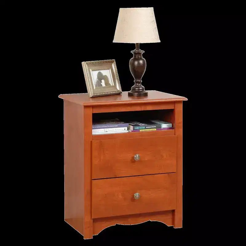 Open Shelf Nightstand Cherry - Monterey: Traditional MDF Frame, Metal Glides, 2 Drawers, 1 Shelf, 75 lb Capacity