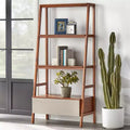Lifestorey 71" Nordic Mid Century Modern Ladder Bookcase with Drawer Walnut