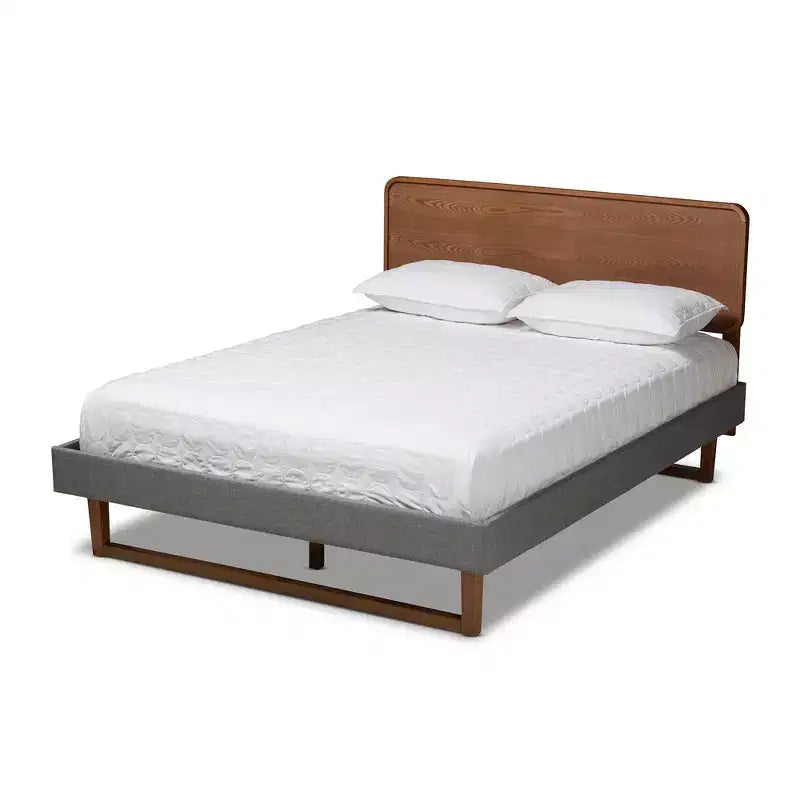 Full Ayla Walnut Finished Wood Platform Bed Gray - Baxton Studio
