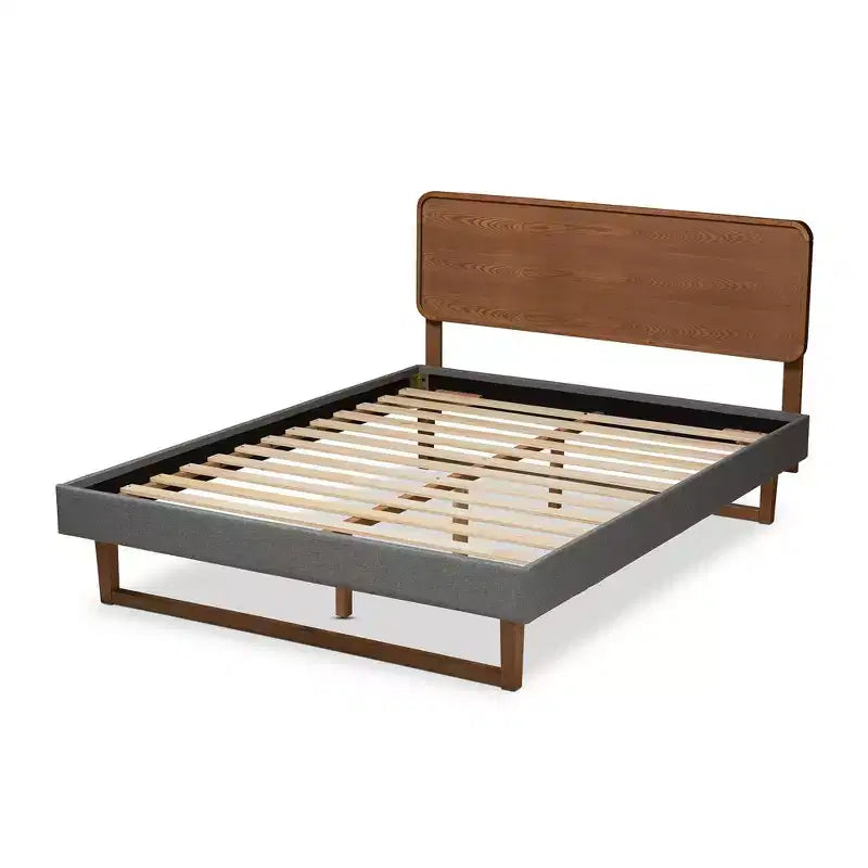 Full Ayla Walnut Finished Wood Platform Bed Gray - Baxton Studio