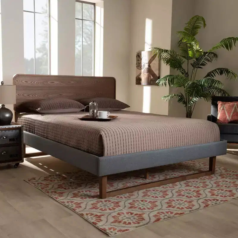 Full Ayla Walnut Finished Wood Platform Bed Gray - Baxton Studio