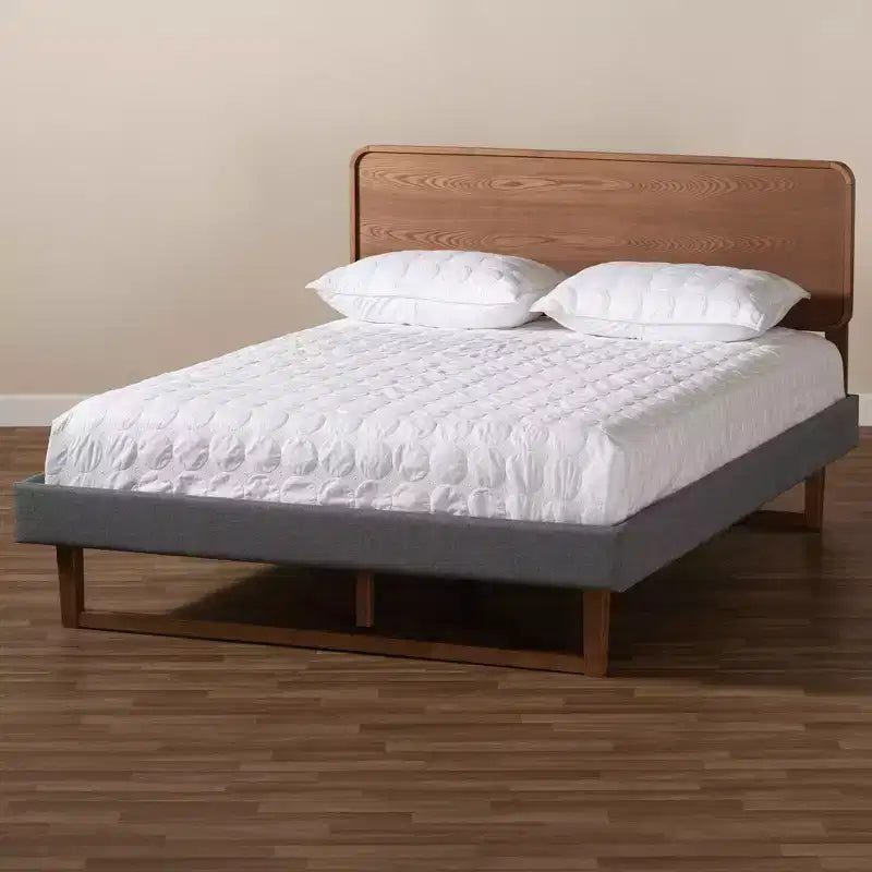 Full Ayla Walnut Finished Wood Platform Bed Gray - Baxton Studio