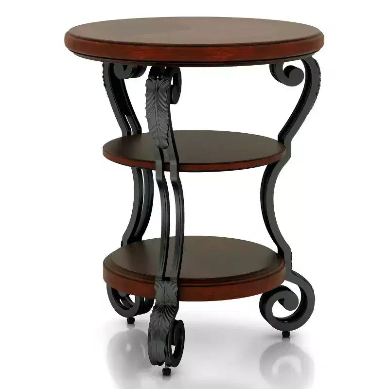 Telmin Traditional Side Table Brown Cherry - HOMES: Inside + Out: Elegant Round Accent Table with Storage Shelf