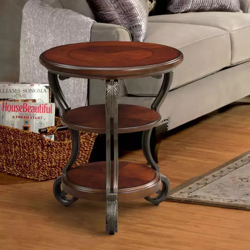 Telmin Traditional Side Table Brown Cherry - HOMES: Inside + Out: Elegant Round Accent Table with Storage Shelf