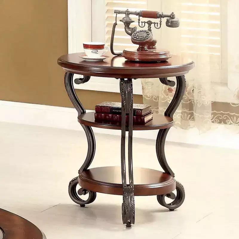 Telmin Traditional Side Table Brown Cherry - HOMES: Inside + Out: Elegant Round Accent Table with Storage Shelf