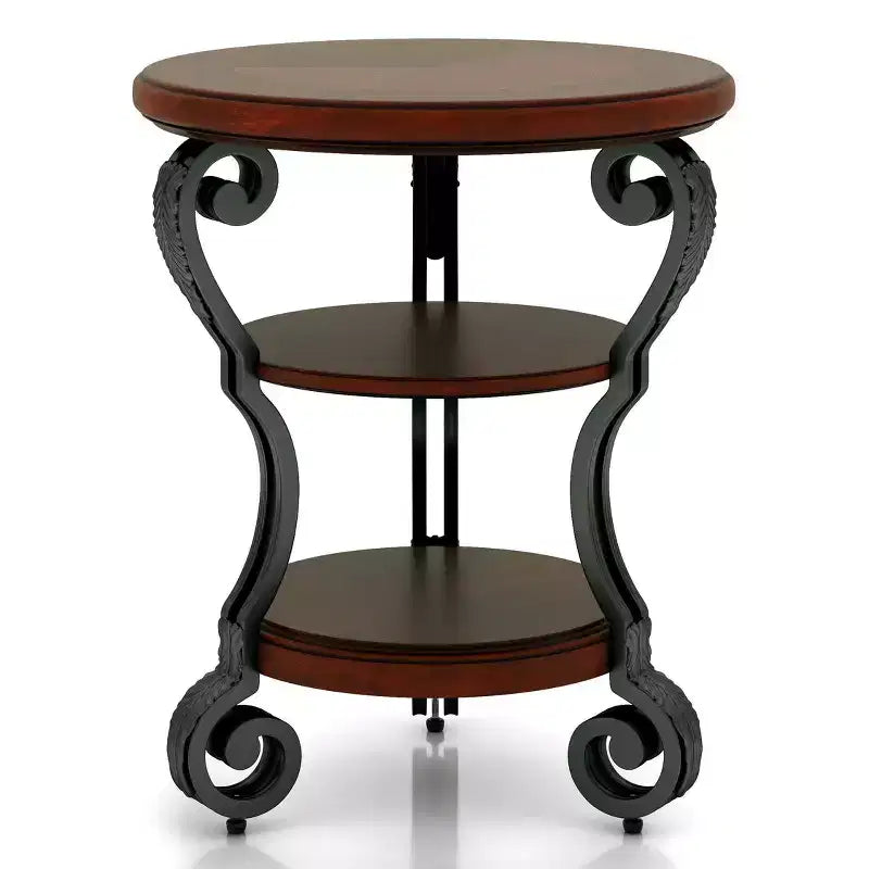 Telmin Traditional Side Table Brown Cherry - HOMES: Inside + Out: Elegant Round Accent Table with Storage Shelf
