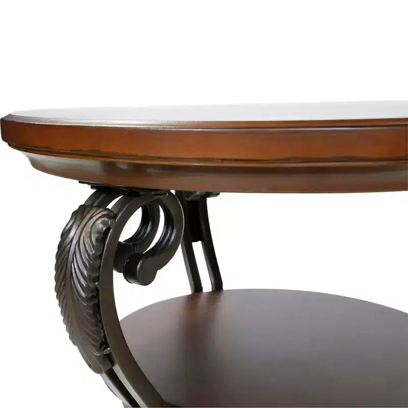 Telmin Traditional Side Table Brown Cherry - HOMES: Inside + Out: Elegant Round Accent Table with Storage Shelf