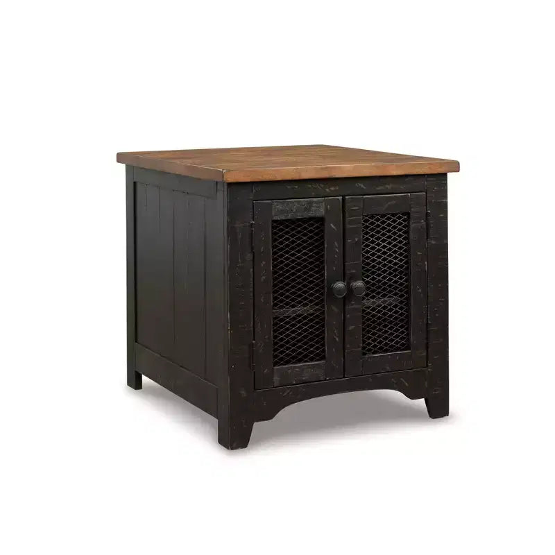 Valebeck Rectangular End Table Black/Brown - Signature Design by Ashley: Rustic Farmhouse Style with Storage