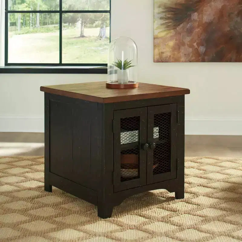 Valebeck Rectangular End Table Black/Brown - Signature Design by Ashley: Rustic Farmhouse Style with Storage