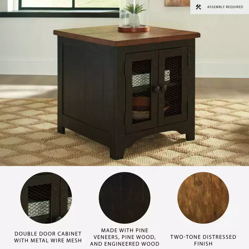 Valebeck Rectangular End Table Black/Brown - Signature Design by Ashley: Rustic Farmhouse Style with Storage