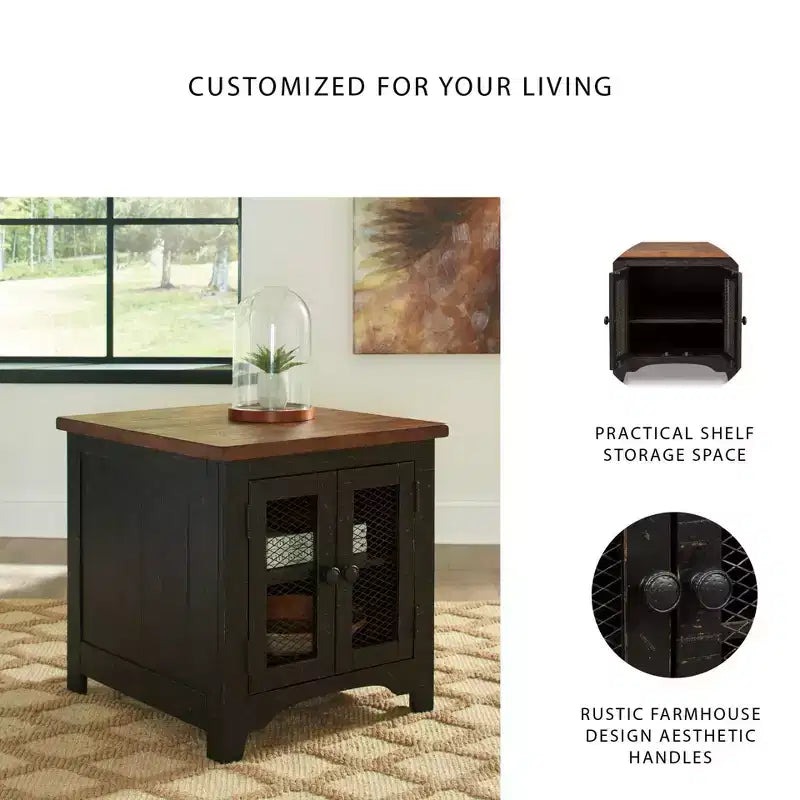 Valebeck Rectangular End Table Black/Brown - Signature Design by Ashley: Rustic Farmhouse Style with Storage