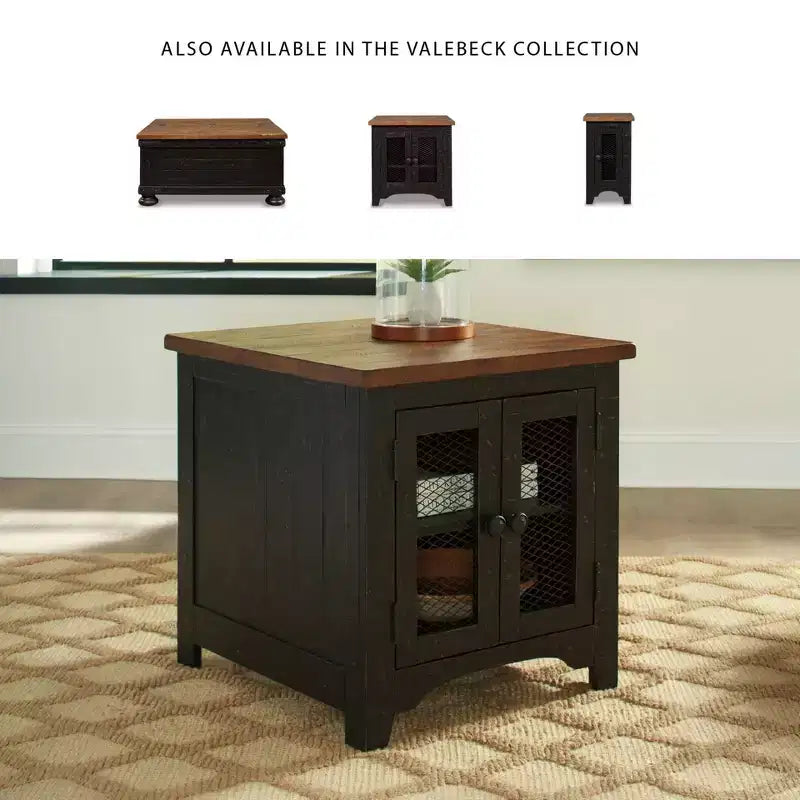 Valebeck Rectangular End Table Black/Brown - Signature Design by Ashley: Rustic Farmhouse Style with Storage